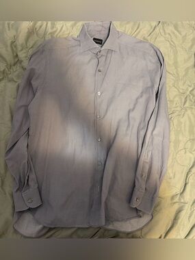 Ermenegildo Zegna Light Blue Micro-Pattern/Geometric Dress Shirt